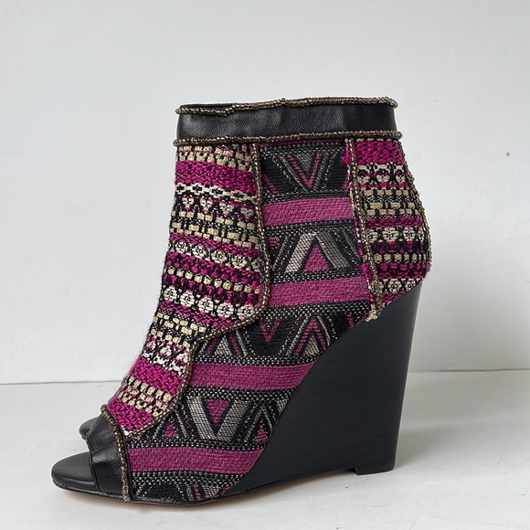 June by June Ambrose Peep Toe Fabric and Leather Wedge Bootie - Picture 4 of 9